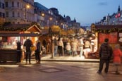Christmas Market In Wenceslas Square At Dusk, Prague, Czech Republic