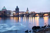 View Of The Charles Bridge With The Vlatva River And Old Town Bridge Tower, Prague, Czech Republic