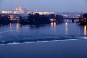 Misty Blue Hour View Of The Castle Over The Vlatva River, Prague, Czech Republic