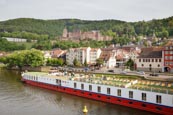 Thumbnail image of tourist boat on the River Neckar sailing past Heidelberg Castle, Heidelberg, Baden-Württemberg, Germ