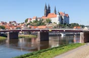 View Of The Altstadt With Altstadtbrücke And Elbe Cycle Path, Meissen, Saxony, Germany