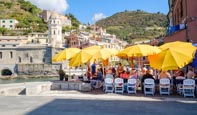 Outdoor Restaurant By The Harbour In Vernazza, Cinque Terre, Liguria, Italy
