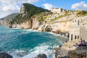Thumbnail image of Coastline at Porto Venere with the view up to the Castle Doria and the Byron Grotto, Porto Venere, L