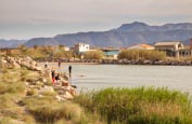 People Fishing At La Laguna Del Estany, Cullera, Valencia, Spain