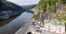 Thumbnail image of view over the Elbe between Hrensko and Schona in Germany, Bohemian Switzerland, Hrensko, Usti nad La
