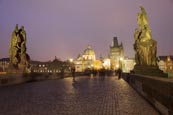 Thumbnail image of The Charles Bridge at night with Old Town Bridge Tower and statues, Prague, Czech Republic