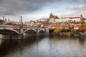 Prague Castle Viewed Over The Vlatva River By The Manesuv Most Bridge, Prague, Czech Republic