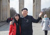 Thumbnail image of Kim Jong Un impersonator at the Brandenburg Gate, Berlin
