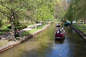 Luebbenau Near Grosser Hafen With Boats, Spreewald, Brandenburg, Germany