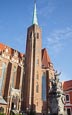 Church Of The Holy Cross, St. Bartholomews With Statue St John Of Nepomuk, Wroclaw, Poland