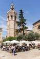Thumbnail image of pavement cafe and tourists in front of the Cathedral, Valencia, Spain